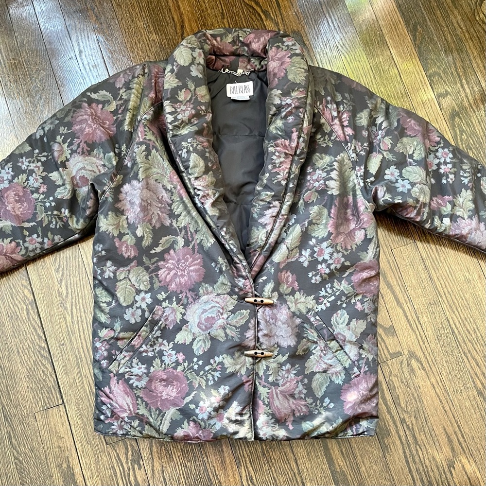 VTG Bill Blass Floral Down Puffer w/ Toggles - Picture 4 of 12